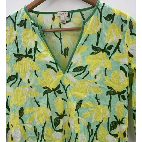 J.Crew Womens XS Swim Cover Up Tunic Dress Yellow Green Floral Print Cotton - Picture 1 of 7